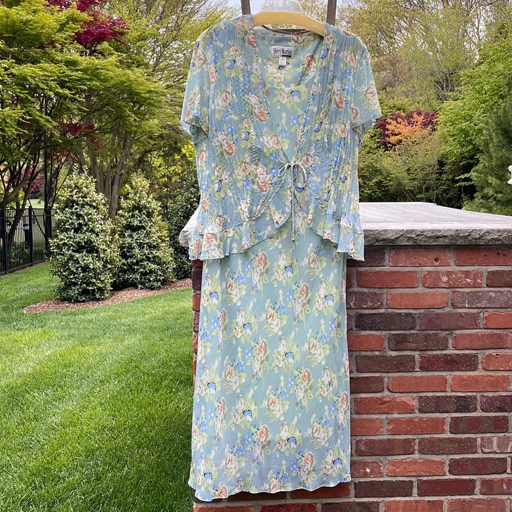 Sheri Martin Two-Piece Floral Print Maxi Dress and Tie Front Jacket - 20W